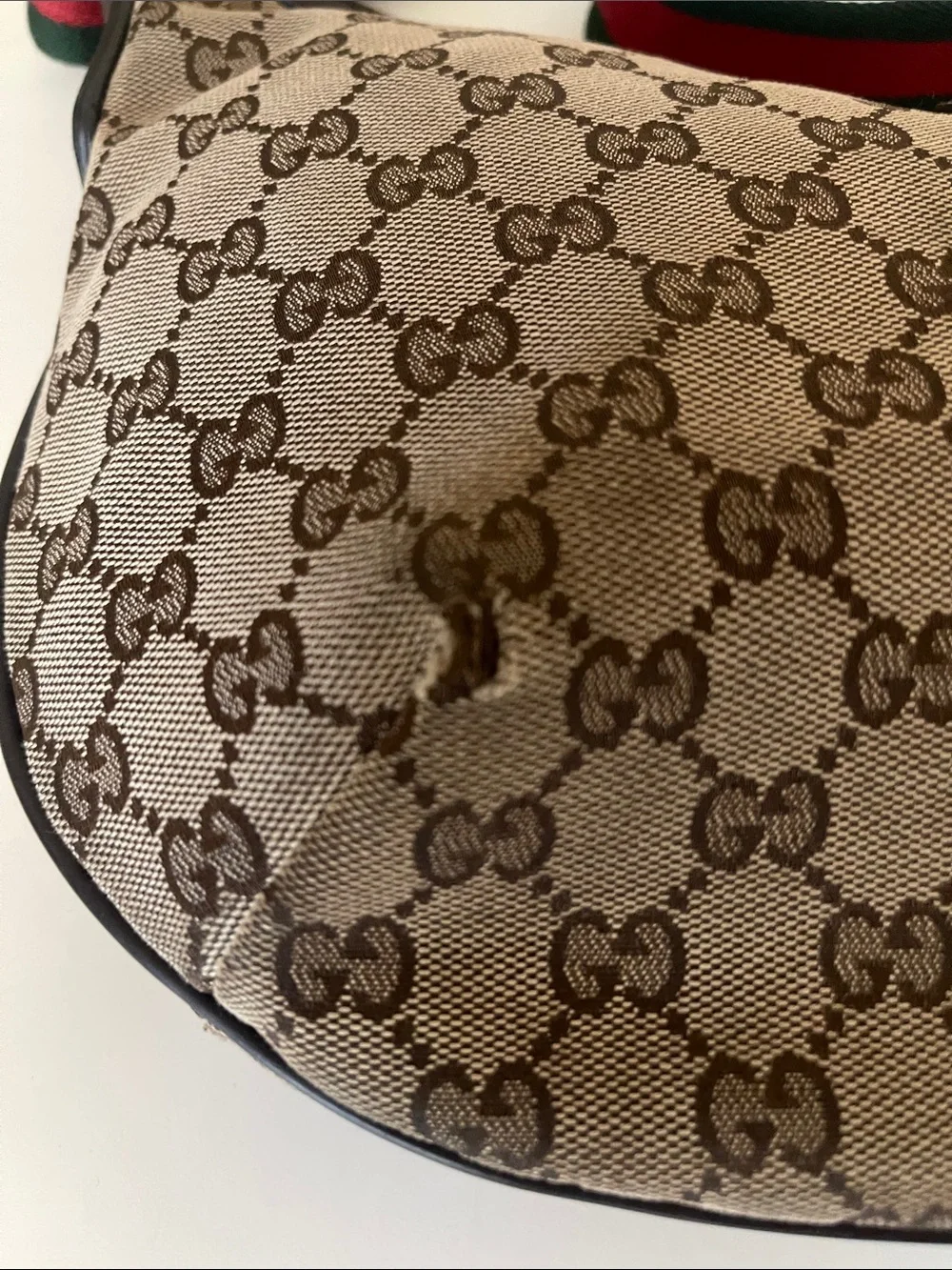 Gucci Beige/Brown GG Canvas Hobo with Green and Red Web Strap